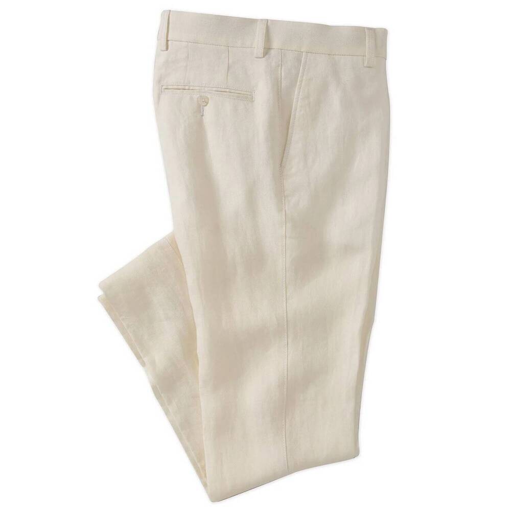 NEW BALLIN men's délavé linen herringbone pants in white